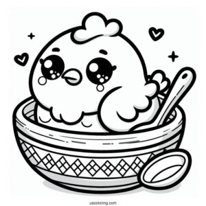 Cute Kawaii Chicken In Bowl To Color