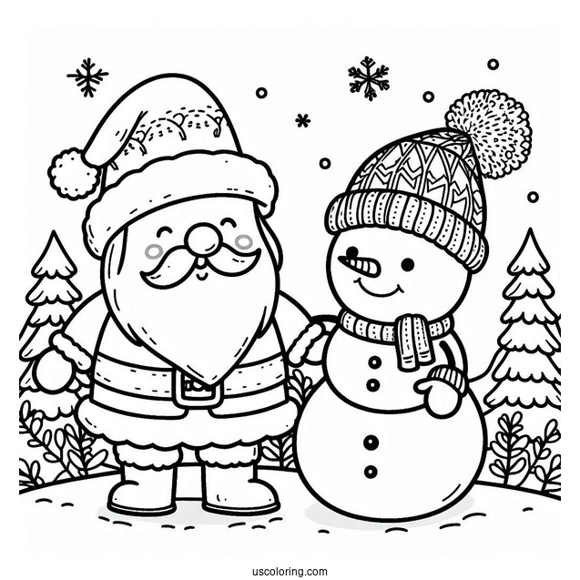 Coloring Page Of Santa And Snowman To Color