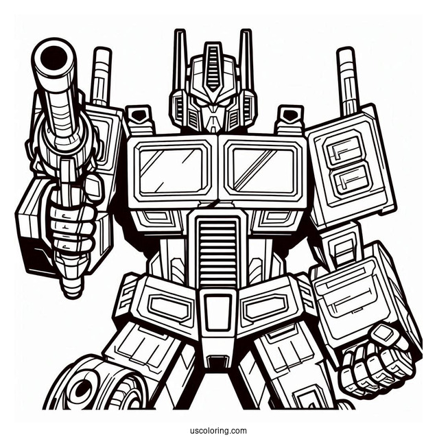 Easy Cartoon Optimus Prime Coloring Page Holding Ion Blaster