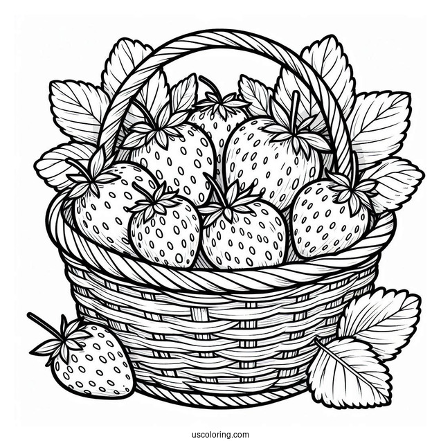 Adorable Strawberry Coloring Page In A Basket
