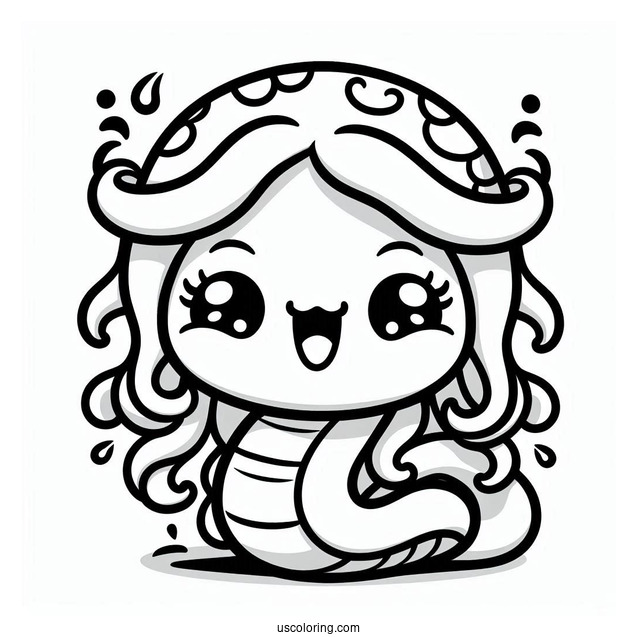 Kawaii Smiling Medusa Coloring Page For Preschoolers