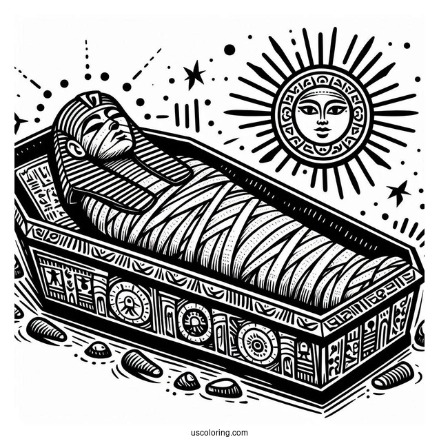 Mummy Coloring Page Of Egyptian Stone Coffin Under The Sun