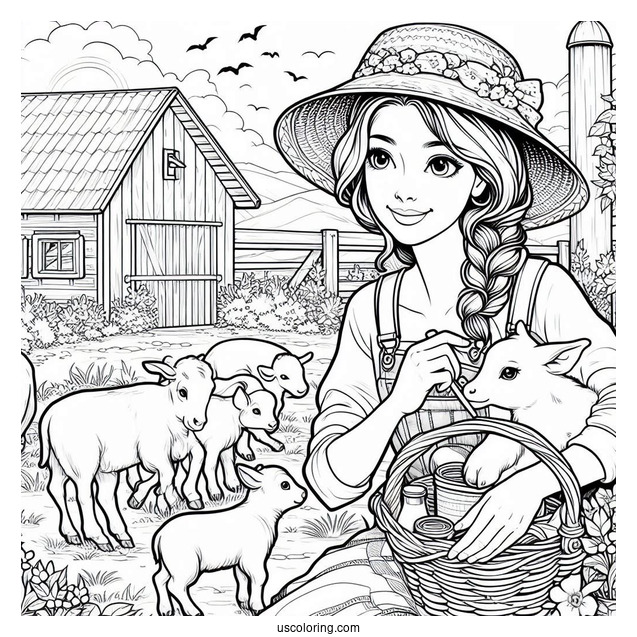 Farmer Wife Feeding Animals To Color