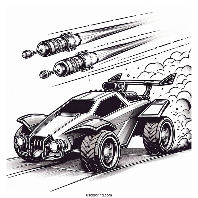 Rocket League Coloring Page Of Octane Battle Car With Rear Thrusters Blasting