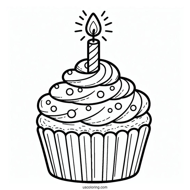 Cupcake With Birthday Candle To Color