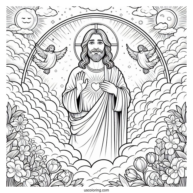 Jesus In Heaven Coloring Sheet For Kids