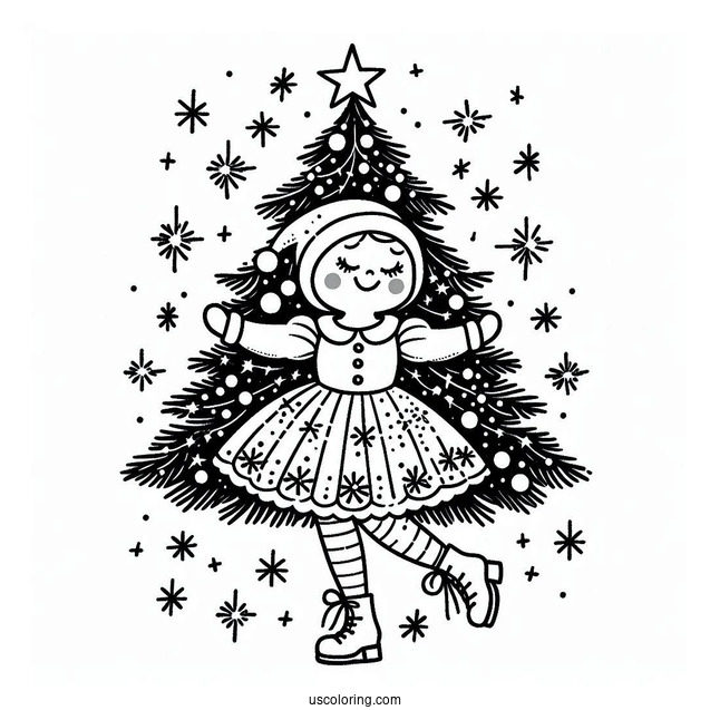 Dancing Christmas Tree Coloring Sheet