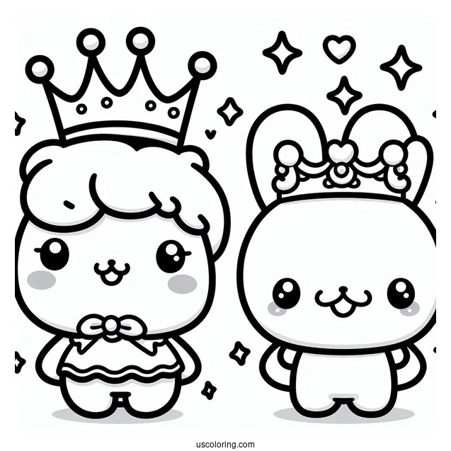 Kawaii Pochacco Coloring Page And Cinnamoroll Wearing Crowns For Kids