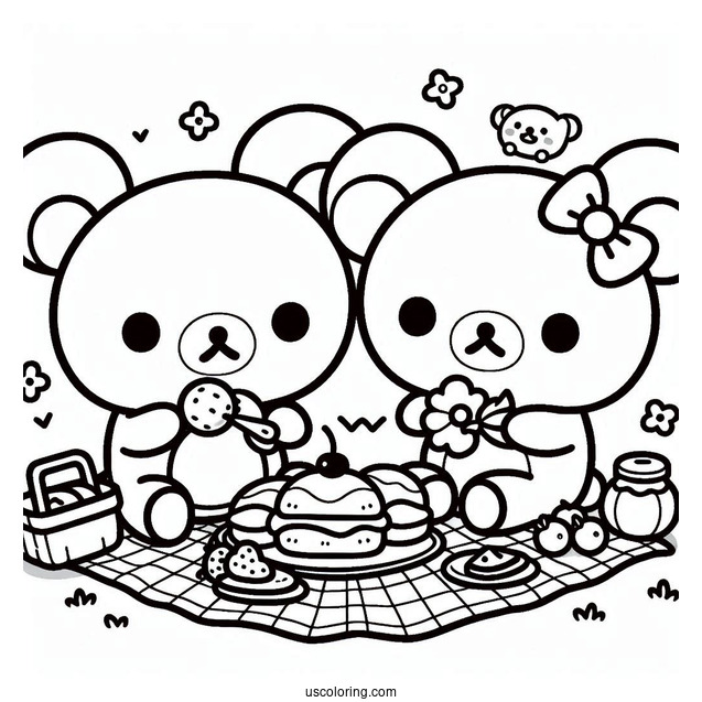 Rilakkuma Coloring Page Of Korilakkuma, And Kiiroitori Having A Picnic