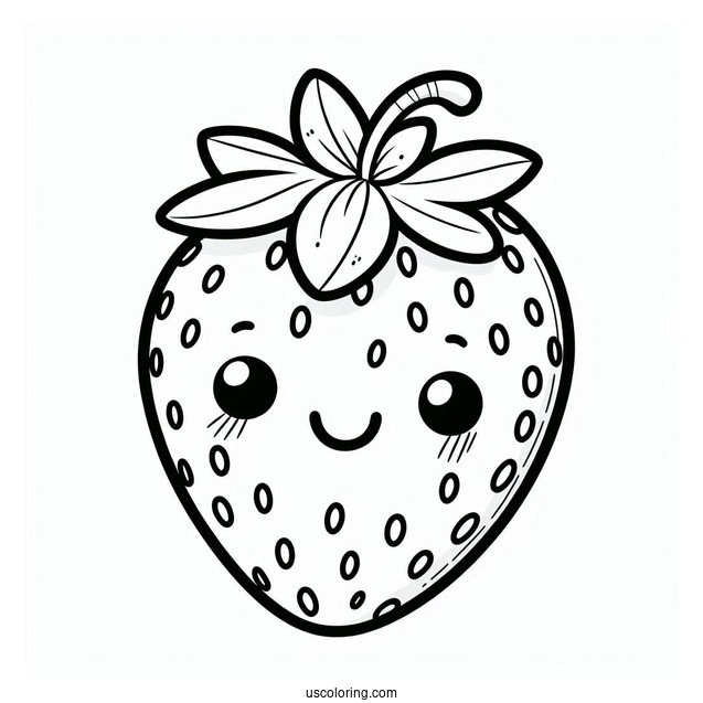 Smiling Cartoon Strawberry Coloring Page
