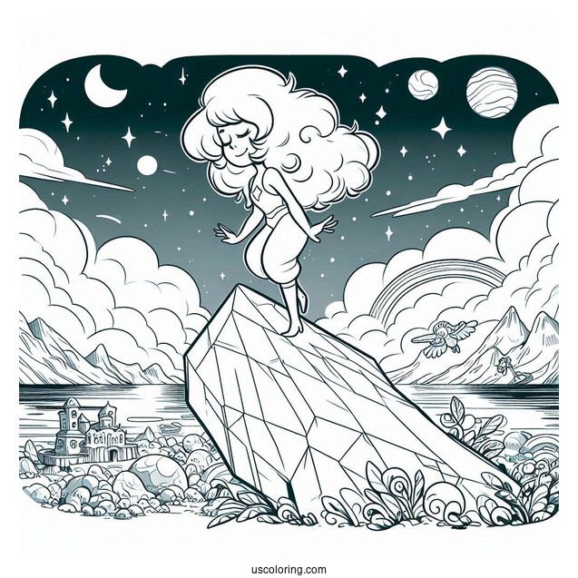 Steven Universe Coloring Page Of Rainbow Quartz Floating On Cliff