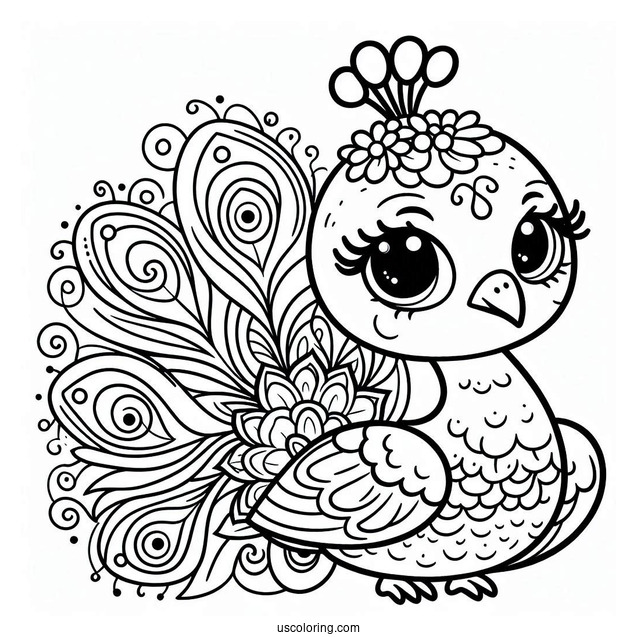 Cute Peacock Coloring Picture For Preschoolers