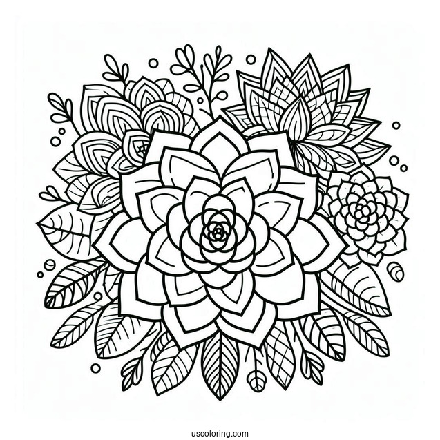 Cartoon Succulent Coloring Page Mandala For Kids
