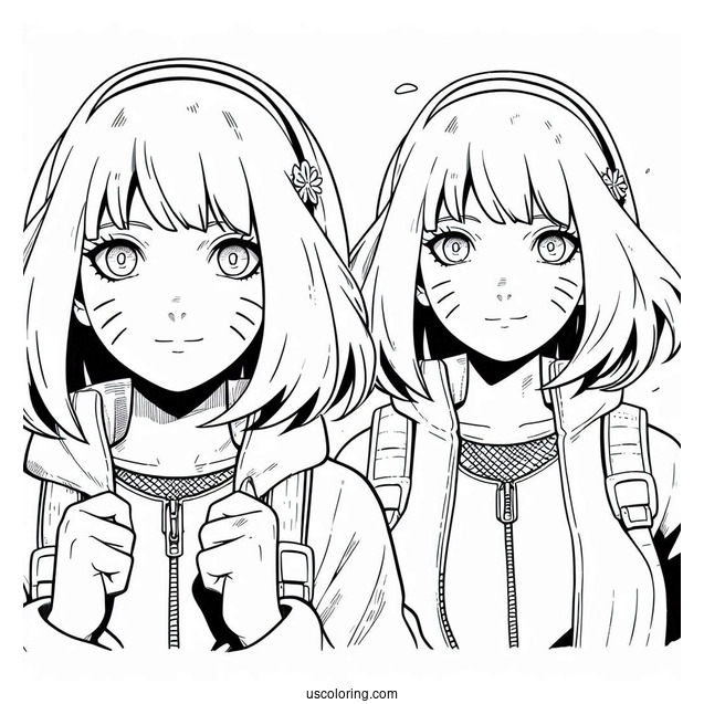 Naruto Coloring Page of Young Haruno Sakura In Konoha
