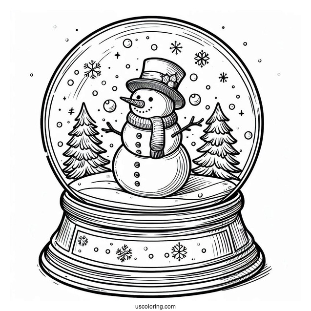 Snowman Shaped Snow Globe Coloring Page
