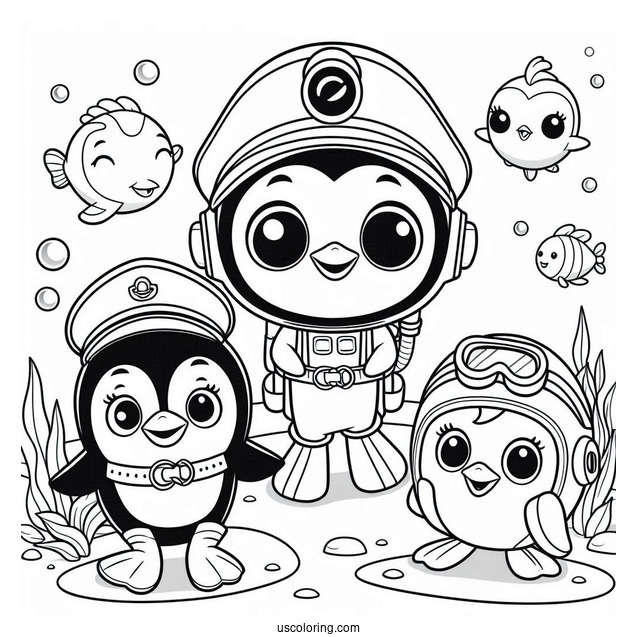 Octonauts Coloring Page Of Captain Barnacles, Min, Peso Penguin, and Kwazii Underwater