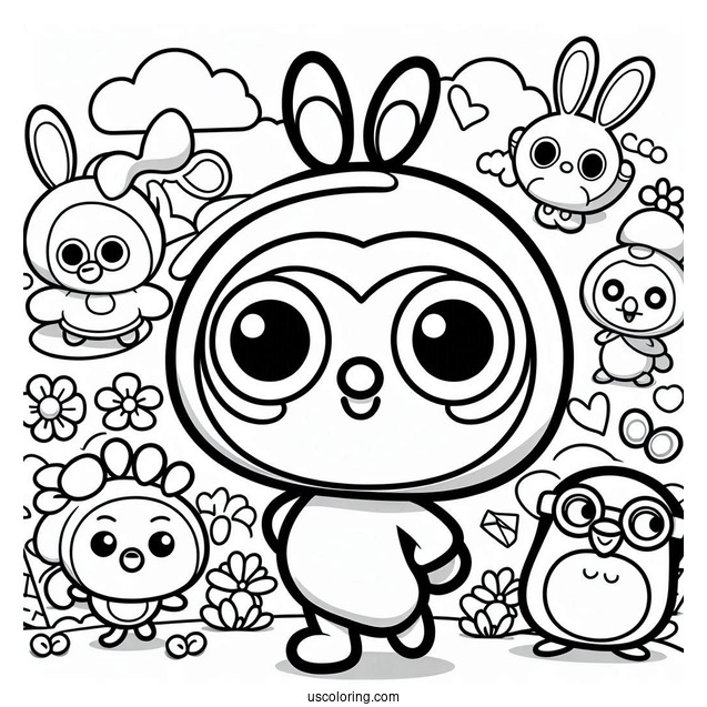 Pororo Coloring Page Of Petty, Loopy, Eddy, Poby, Harry, Tongtong, And Rody