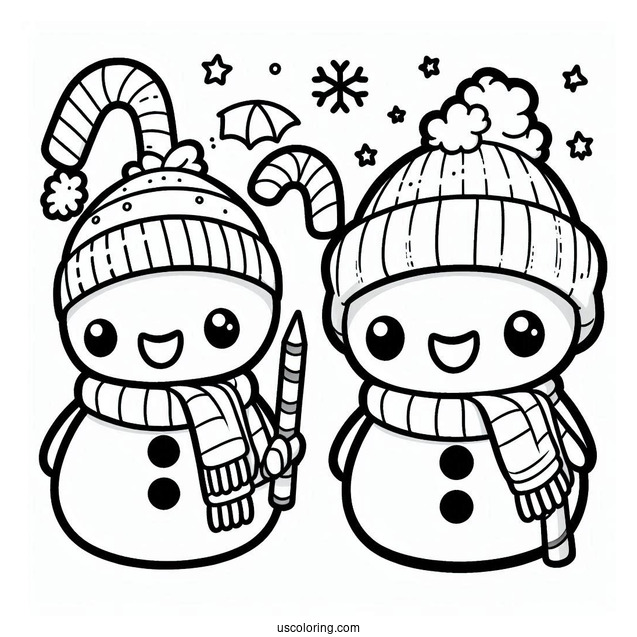 Kawaii Themed Cute Snowman To Color