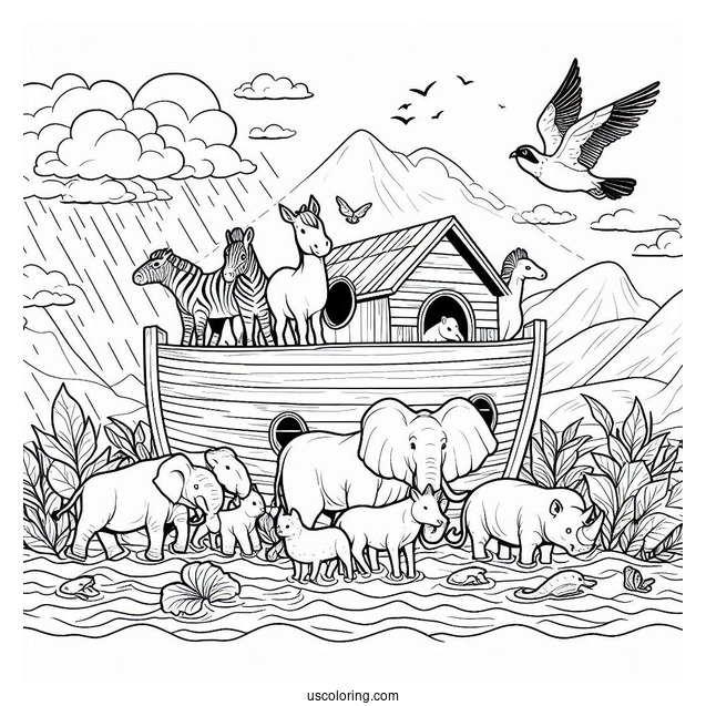 Animals Leaving Noah's Ark Coloring Page