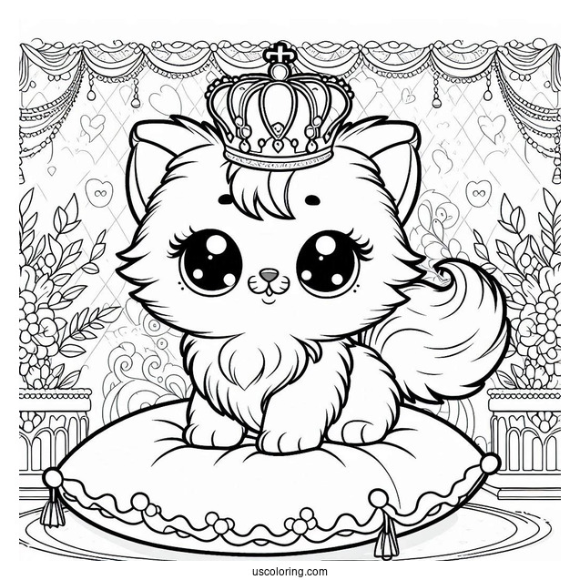 Palace Pets Coloring Page Of Adorable Nuzzles With Crown Standing On Cushion
