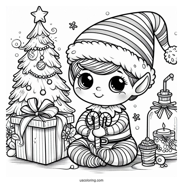 Elf On The Shelf With Candy Canes And Presents