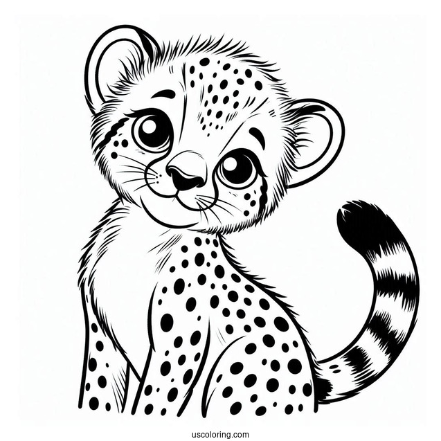 Easy Outline Of Friendly Cheetah Coloring Page