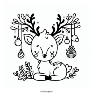 Cute Reindeer With Christmas Ornaments Hanging From Antlers