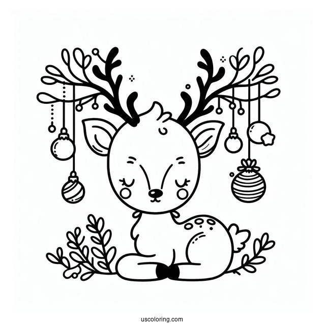 Cute Reindeer With Christmas Ornaments Hanging From Antlers