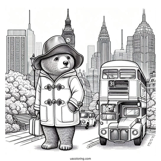 Paddington Coloring Page Bear Staring At A Double Decker In London