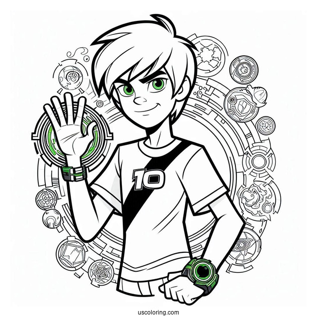 Ben 10 Coloring Page Of Teenage Ben With Omnitrix