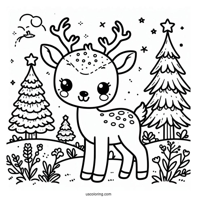 Super Cute Reindeer Coloring Page For Toddlers