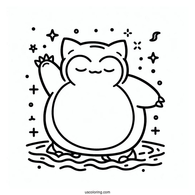 Waving Snorlax Coloring Page For Preschoolers