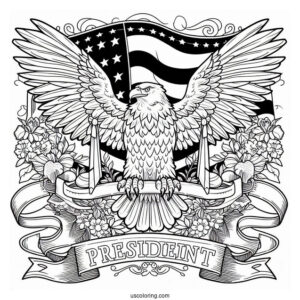 President s Day Banner With Eagle Coloring Page