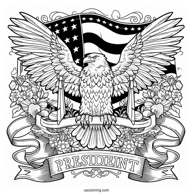 President s Day Banner With Eagle Coloring Page