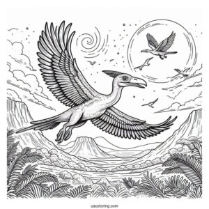Archaeopteryx Soaring In The Sky Coloring Page For Kids