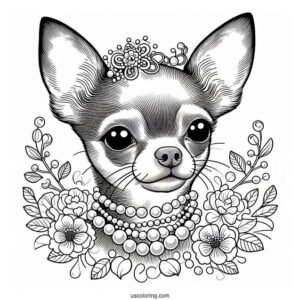 Short Hair Chihuahua Coloring Page Wearing Pearls