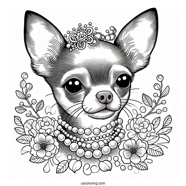 Short Hair Chihuahua Coloring Page Wearing Pearls