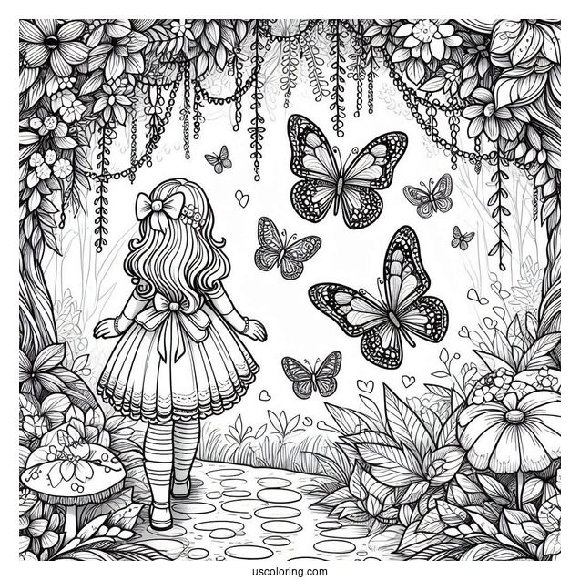 Large Butterflies In A Secret Garden With Little Girl