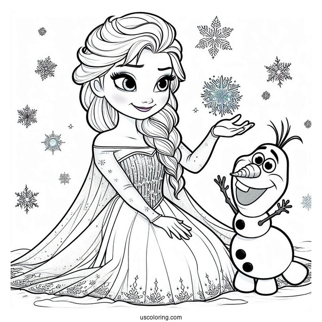 Elsa And Olaf In The Snow Coloring Sheet