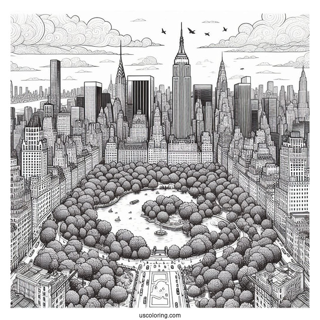 New York Coloring Page Of Top View Of Central Park