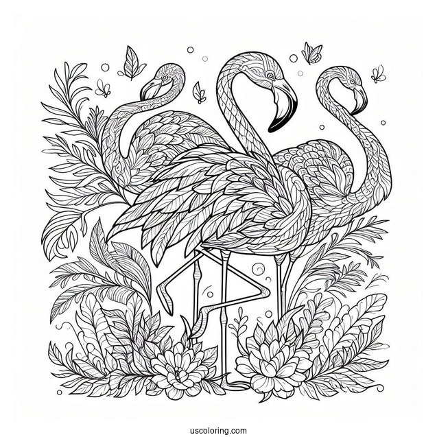 A Flamboyance Of Flamingos Coloring Page