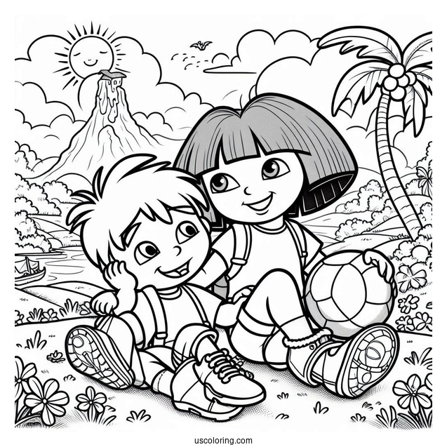 Diego, Boots And Dora Playing With Ball During Summer