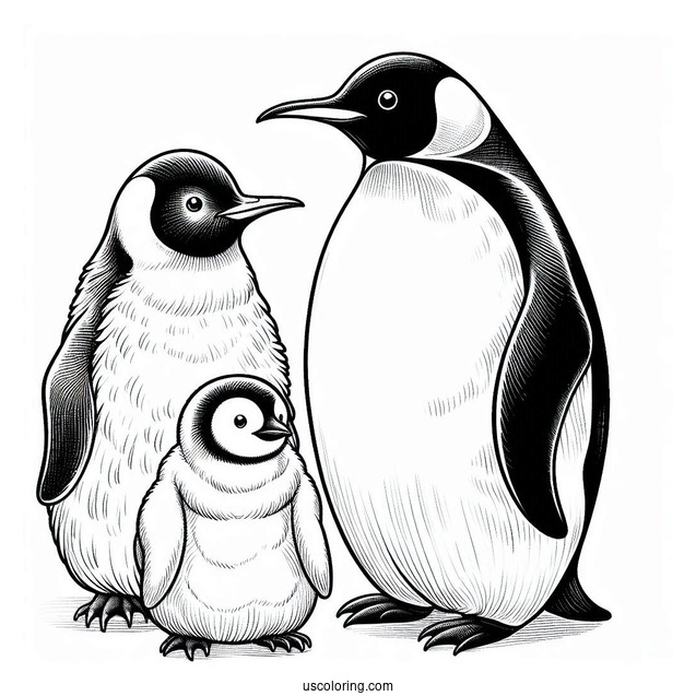 Two King Penguins With Baby Coloring