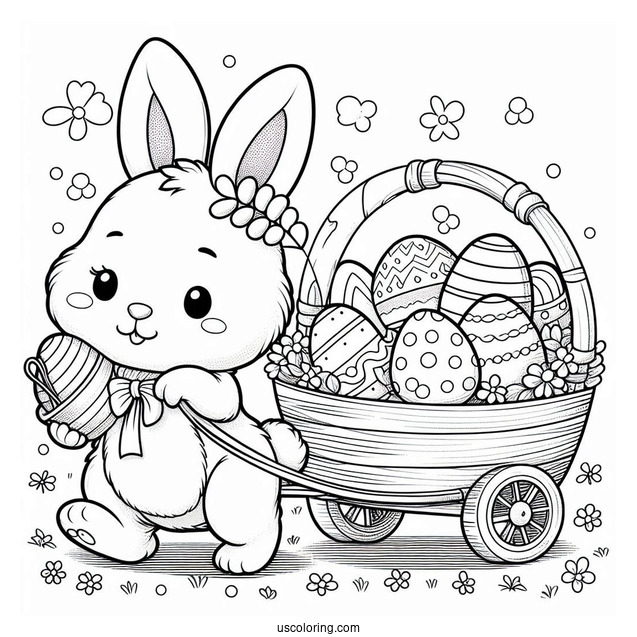 Easter Bunny Coloring Page Pulling A Cart Of Easter Eggs