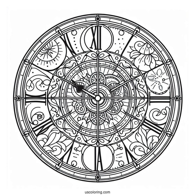 Clock Coloring Page With Different Segments