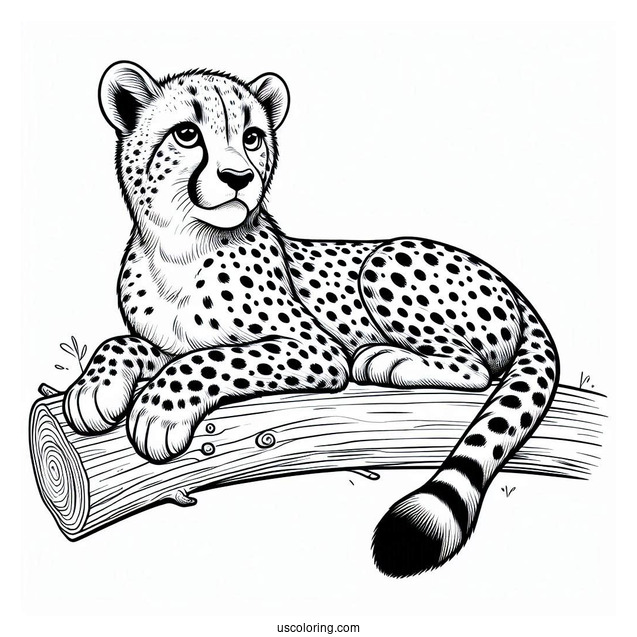 Big Cheetah Coloring Page Resting On A Tree Branch