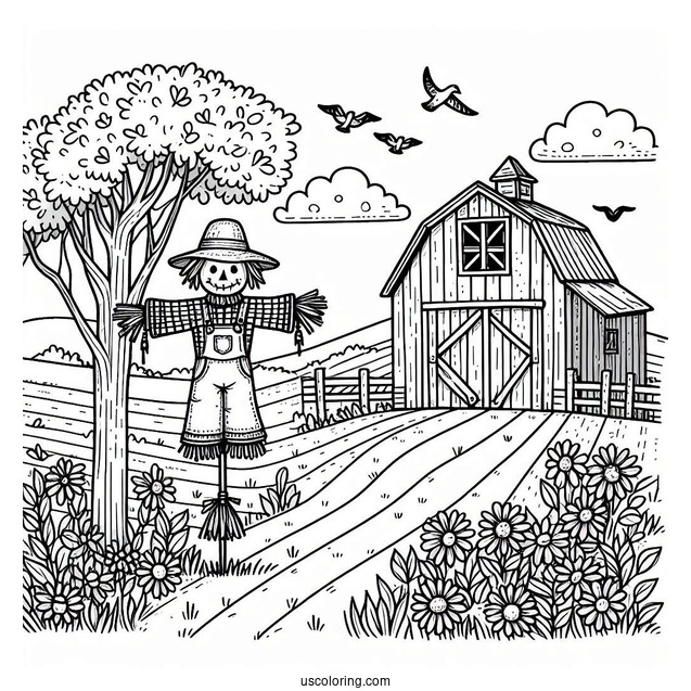 Farm Scarecrow To Color