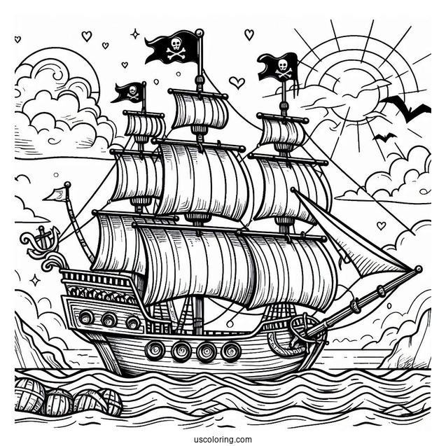 Large Pirate Coloring Page Ship At Sea