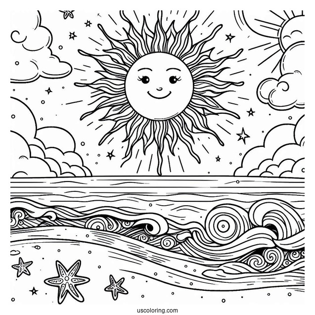 Big Sun Shining Over The Beach