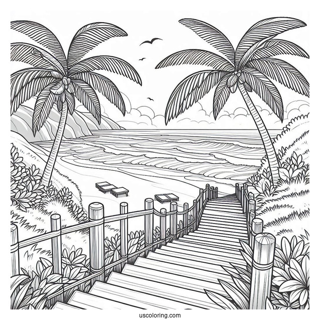 Stairs Leading To The Beach Coloring Page